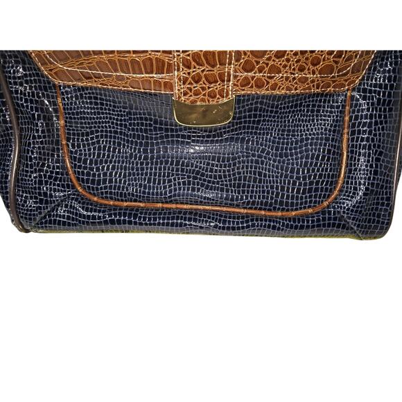 Samantha Brown Blue Faux Croc Carry On Overnight Weekender Or Business Bag Tote - Picture 7 of 16